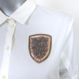 Christian Dior Beaded Patch Button Down Blouse White Stretch Cotton Size 40
