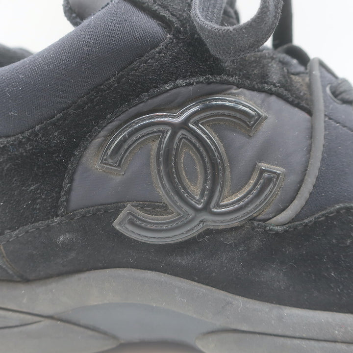 Chanel 22S CC Low Top Sneakers Black Suede &amp; Nylon Size 39