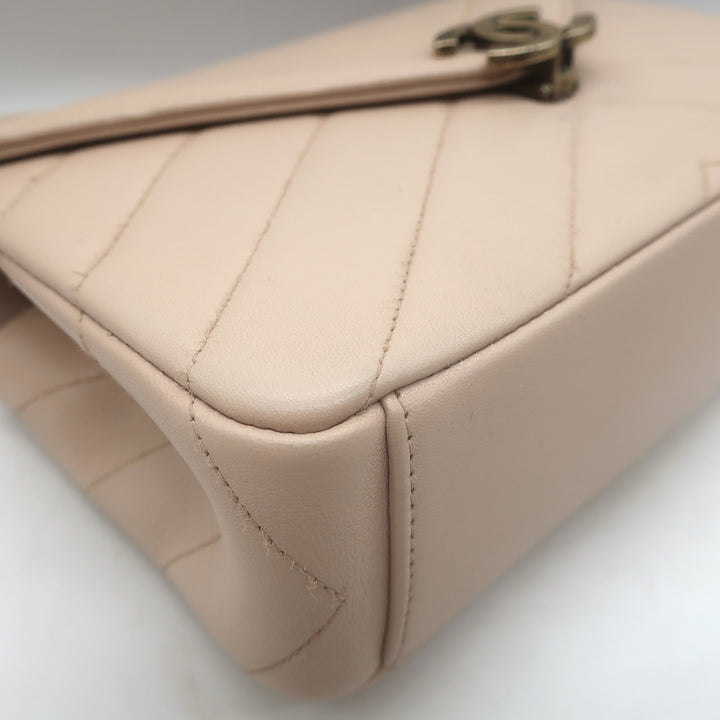 Chanel 2016 Coco Envelope Flap Bag Beige Chevron Quilted Leather Crossbody