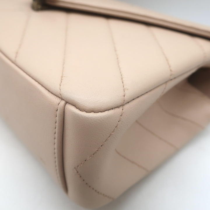 Chanel 2016 Coco Envelope Flap Bag Beige Chevron Quilted Leather Crossbody