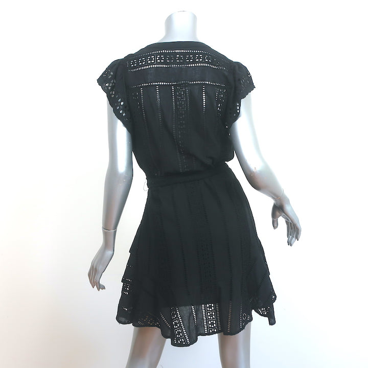 Veronica Beard Button-Front Mini Dress Black Eyelet Embroidered Cotton Size 2