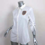 Christian Dior Beaded Patch Button Down Blouse White Stretch Cotton Size 40