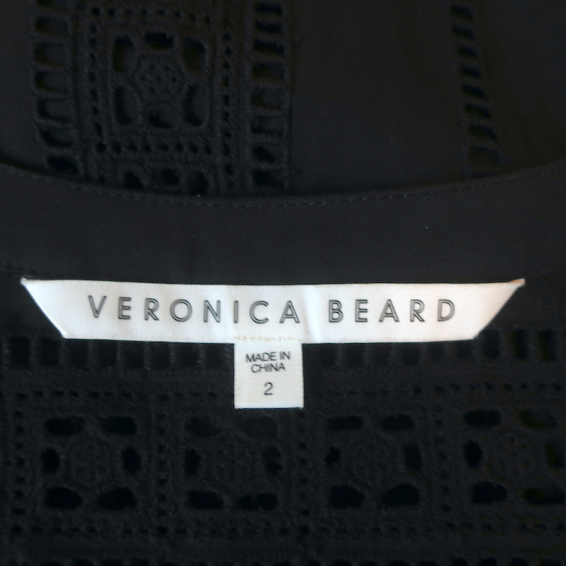 Veronica Beard Button-Front Mini Dress Black Eyelet Embroidered Cotton Size 2