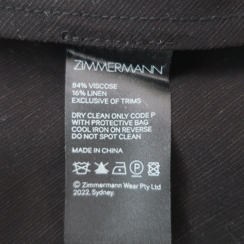 Zimmermann Tie-Strap Tank Top Black Linen Satin Size 2