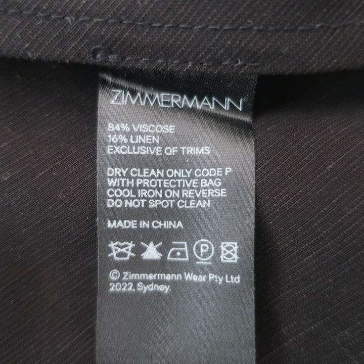 Zimmermann Tie-Strap Tank Top Black Linen Satin Size 2