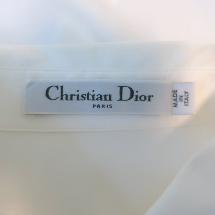 Christian Dior Beaded Patch Button Down Blouse White Stretch Cotton Size 40