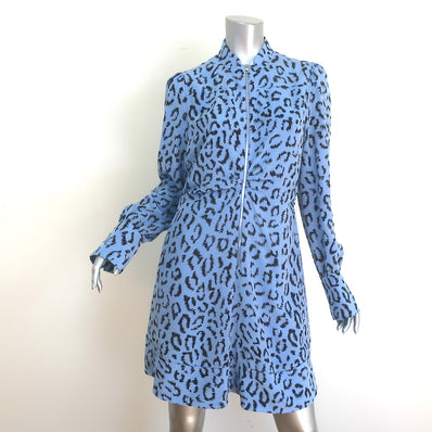 A.L.C. Marcella Leopard Print Zip-Front Mini Dress Light Blue Silk Size 10