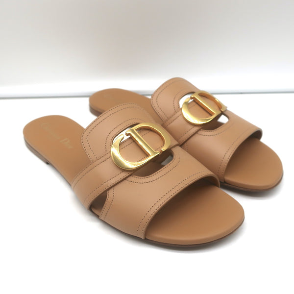 Christian Dior 30 Montaigne Flat Slide Sandals Camel Leather Size