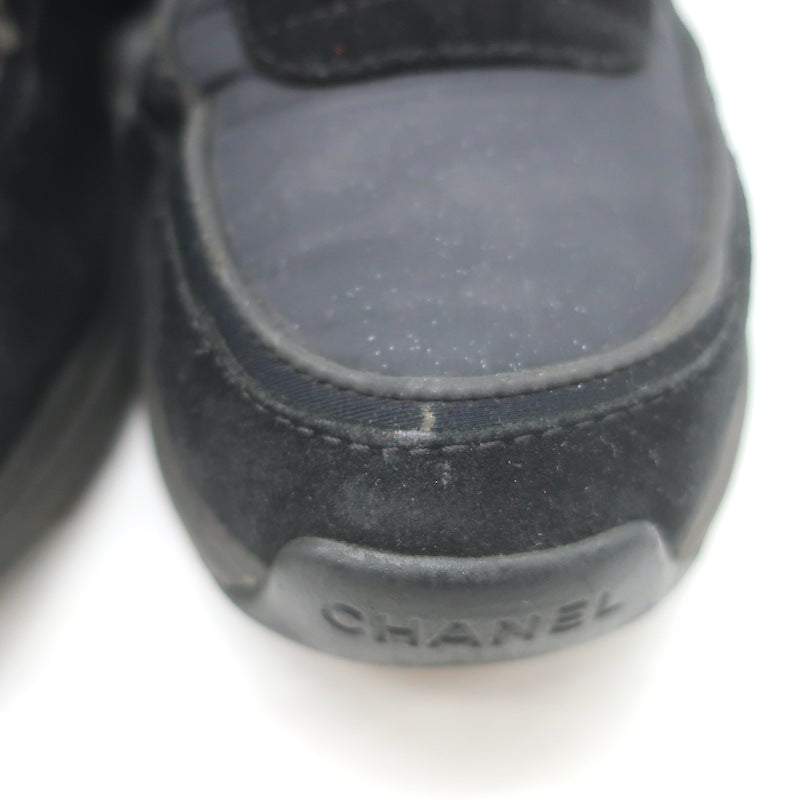 Chanel 22S CC Low Top Sneakers Black Suede &amp; Nylon Size 39
