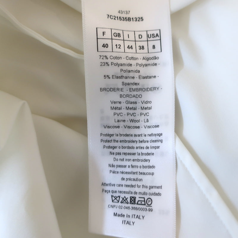 Christian Dior Beaded Patch Button Down Blouse White Stretch Cotton Size 40