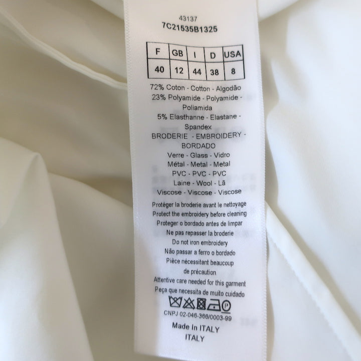 Christian Dior Beaded Patch Button Down Blouse White Stretch Cotton Size 40