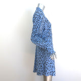 A.L.C. Marcella Leopard Print Zip-Front Mini Dress Light Blue Silk Size 10