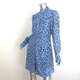 A.L.C. Marcella Leopard Print Zip-Front Mini Dress Light Blue Silk Size 10