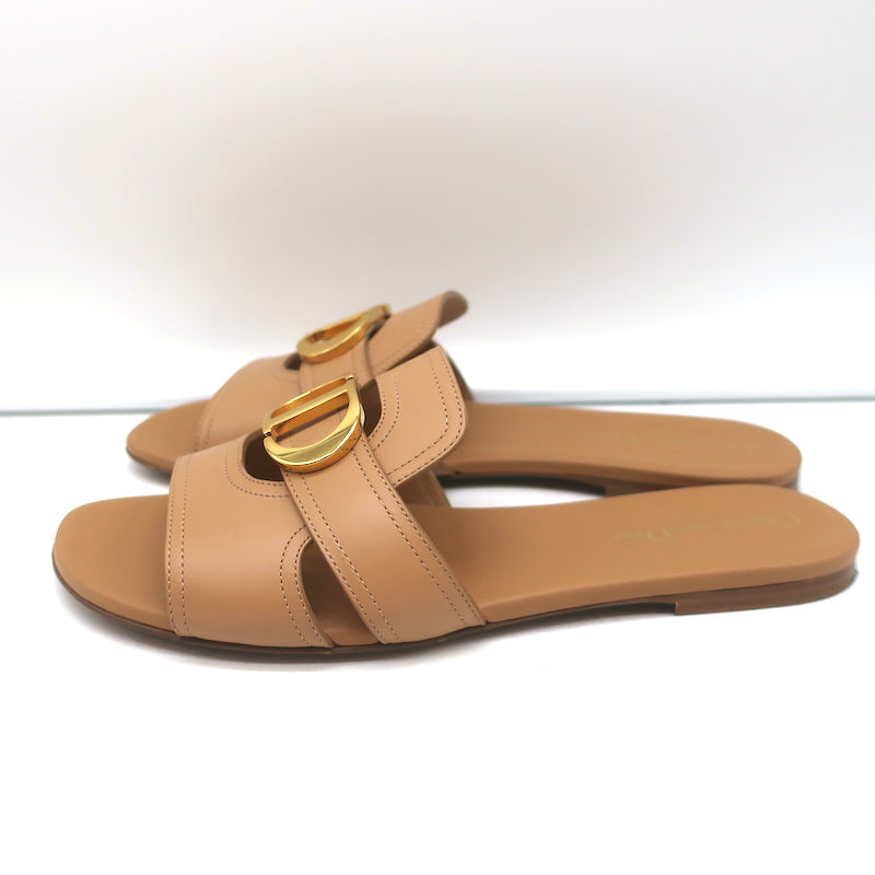 Christian Dior 30 Montaigne Flat Slide Sandals Camel Leather Size 39