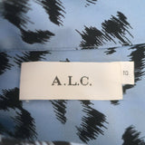 A.L.C. Marcella Leopard Print Zip-Front Mini Dress Light Blue Silk Size 10