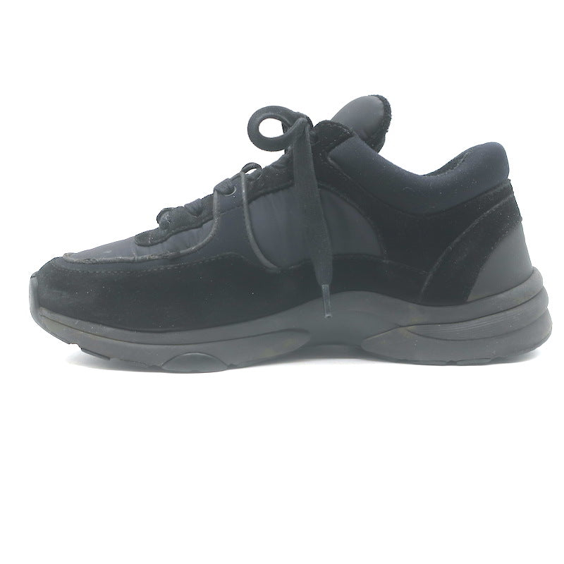 Chanel 22S CC Low Top Sneakers Black Suede &amp; Nylon Size 39