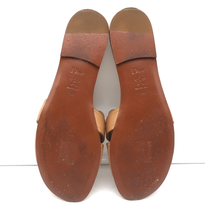 Christian Dior 30 Montaigne Flat Slide Sandals Camel Leather Size 39