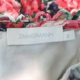 Zimmermann Allia Pintuck Halter Mini Dress White Floral Print Linen Size 2