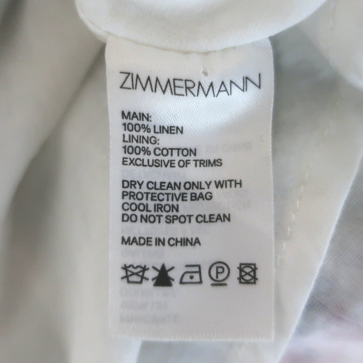 Zimmermann Allia Pintuck Halter Mini Dress White Floral Print Linen Size 2