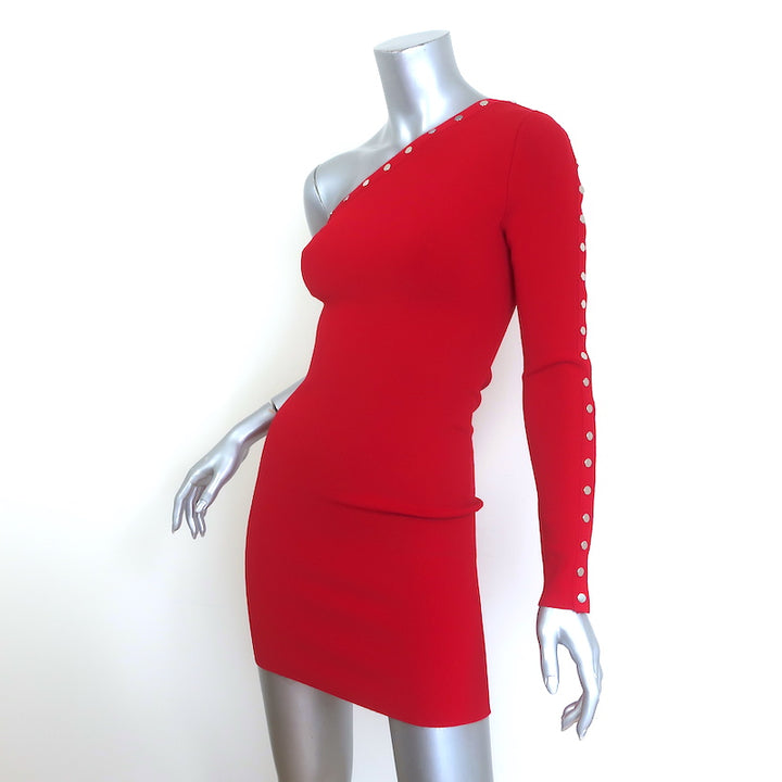 Alexander Wang Asymmetrical Snap-Trimmed Mini Dress Red Size Medium