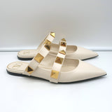 Valentino Roman Stud Mules Cream Leather Size 39 Pointed Toe Flats NEW