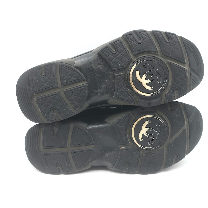 Chanel 22S CC Low Top Sneakers Black Suede &amp; Nylon Size 39