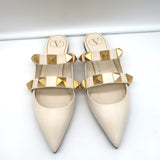 Valentino Roman Stud Mules Cream Leather Size 39 Pointed Toe Flats NEW