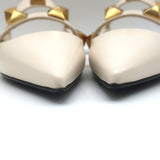 Valentino Roman Stud Mules Cream Leather Size 39 Pointed Toe Flats NEW