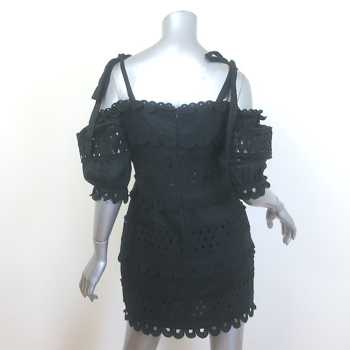Zimmermann Verity Cold-Shoulder Embroidered Mini Dress Black Linen Size 2 NEW