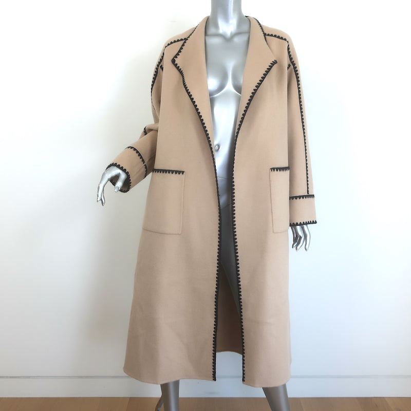 Maje Gicoco Belted Scarf Coat Camel Embroidered Double-Faced Wool Size 34 NEW