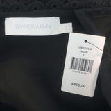 Zimmermann Verity Cold-Shoulder Embroidered Mini Dress Black Linen Size 2 NEW