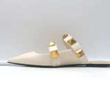 Valentino Roman Stud Mules Cream Leather Size 39 Pointed Toe Flats NEW
