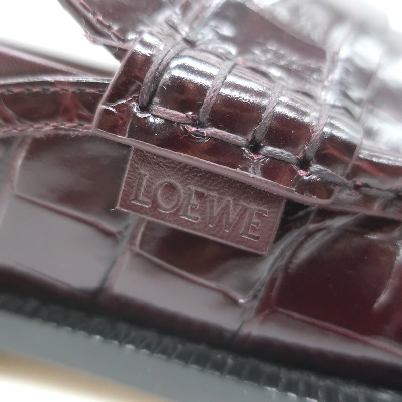 Loewe Campo Penny Loafers Burgundy Croc-Embossed Leather Size 38