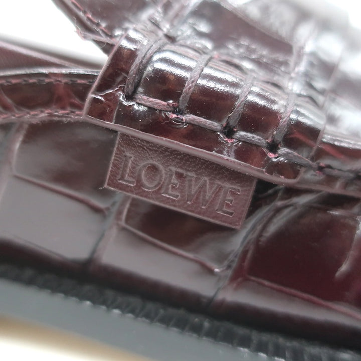 Loewe Campo Penny Loafers Burgundy Croc-Embossed Leather Size 38