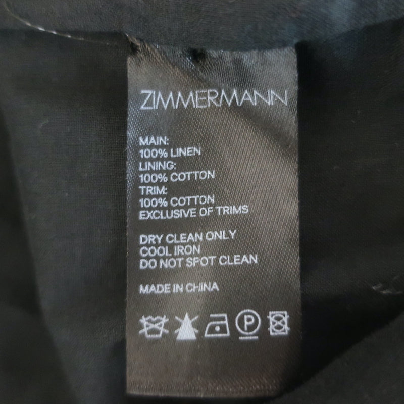 Zimmermann Verity Cold-Shoulder Embroidered Mini Dress Black Linen Size 2 NEW