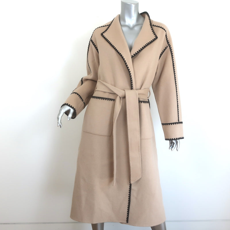 Maje Gicoco Belted Scarf Coat Camel Embroidered Double-Faced Wool Size 34 NEW