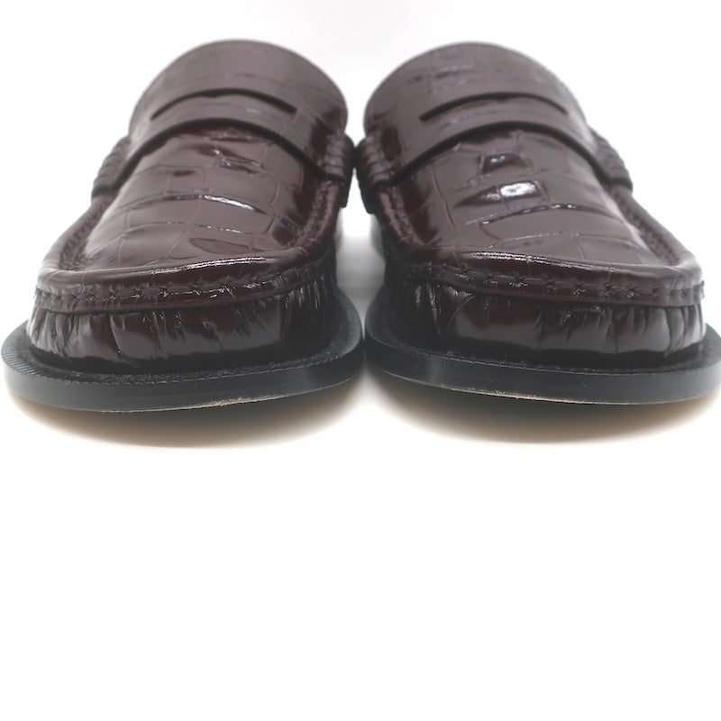 Loewe Campo Penny Loafers Burgundy Croc-Embossed Leather Size 38