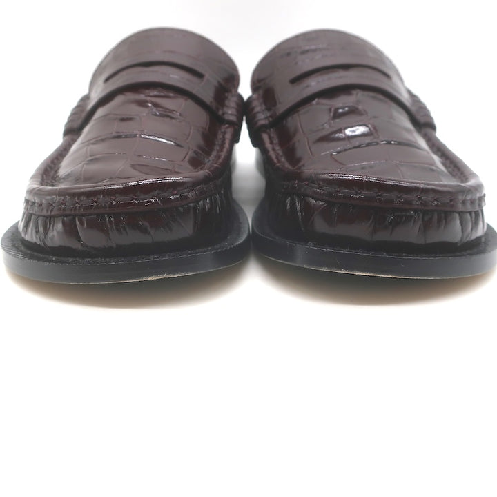 Loewe Campo Penny Loafers Burgundy Croc-Embossed Leather Size 38
