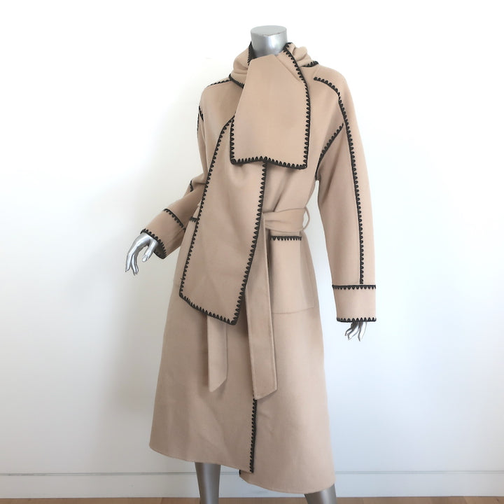 Maje Gicoco Belted Scarf Coat Camel Embroidered Double-Faced Wool Size 34 NEW