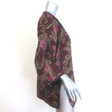 Etro Kesa Open-Front Jacket Burgundy Paisley/Floral Print Silk Twill Size Medium