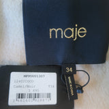 Maje Gicoco Belted Scarf Coat Camel Embroidered Double-Faced Wool Size 34 NEW