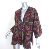Etro Kesa Open-Front Jacket Burgundy Paisley/Floral Print Silk Twill Size Medium