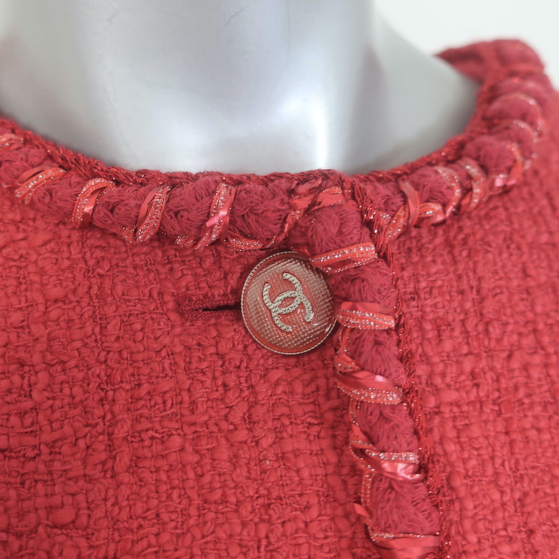 Chanel SS22 Multi-Pocket Tweed Mini Dress Red Cotton-Blend Size 38