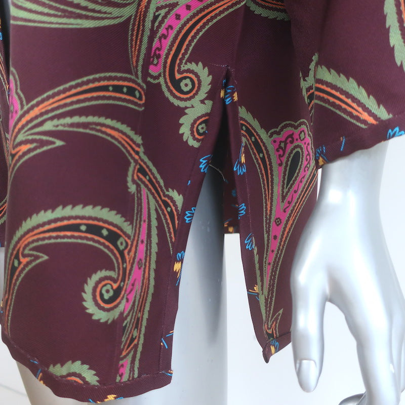 Etro Kesa Open-Front Jacket Burgundy Paisley/Floral Print Silk Twill Size Medium