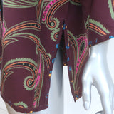 Etro Kesa Open-Front Jacket Burgundy Paisley/Floral Print Silk Twill Size Medium