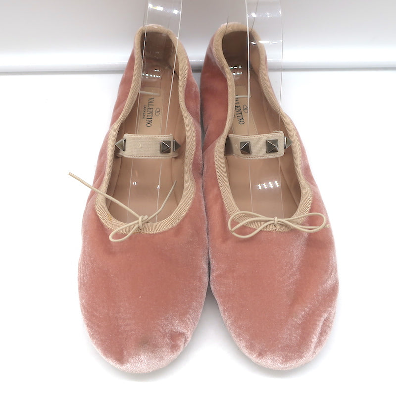 Valentino Rockstud Ballet Flats Blush Velvet Size 38.5