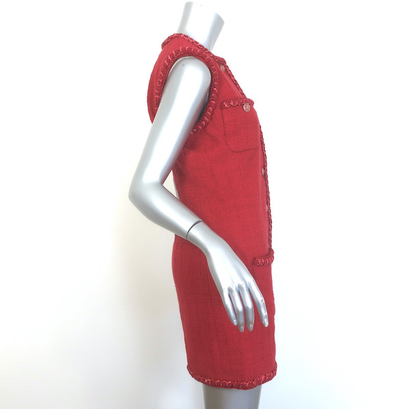 Chanel SS22 Multi-Pocket Tweed Mini Dress Red Cotton-Blend Size 38