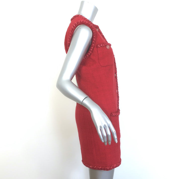 Chanel SS22 Multi-Pocket Tweed Mini Dress Red Cotton-Blend Size 38