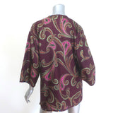 Etro Kesa Open-Front Jacket Burgundy Paisley/Floral Print Silk Twill Size Medium