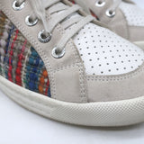 Chanel Pearl CC Multicolor Tweed Low Top Sneakers Gray Suede Size 38